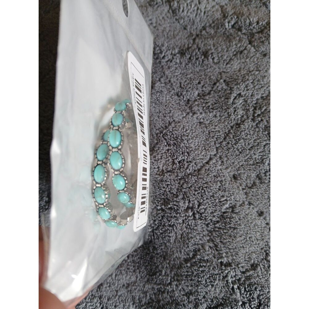 Turquoise Style Hoop Earrings Silver Tone Southwestern Boho Statement Jewelry